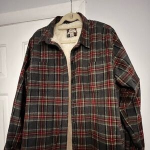 L.L. Bean Men's Green and Red Plaid Shirt Jacket fleece lined shirt